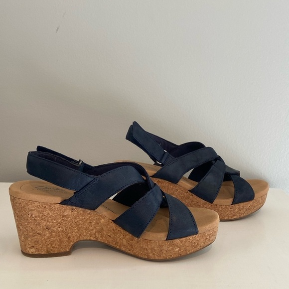 Women's Navy Wedge Sandals - Picture 1 of 6